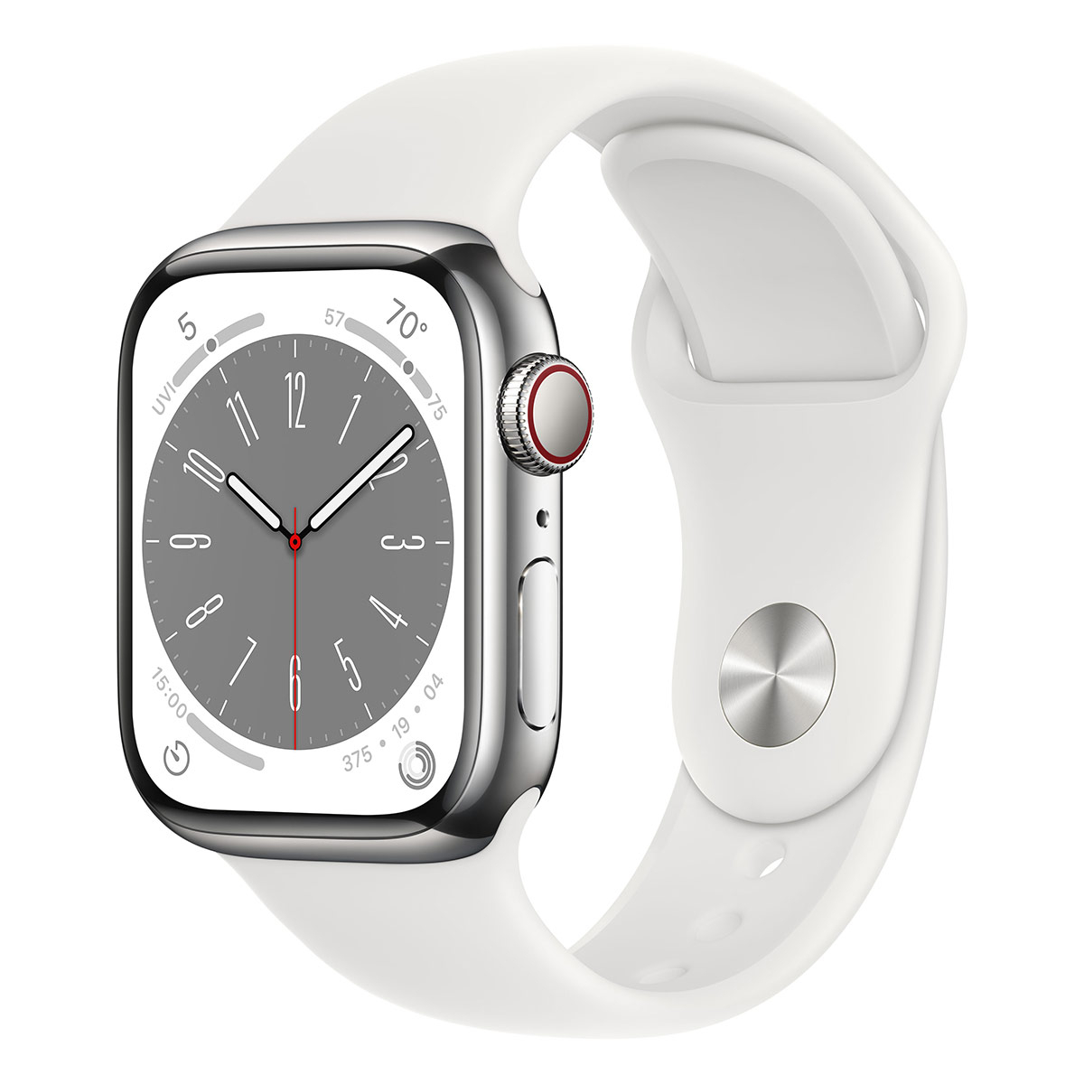 Apple - Smartwatch Apple Watch Series 8 GPS LTE 41mm Aço Inoxidável Silver com Bracelete Desportiva Branca
