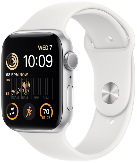 Apple - Smartwatch Apple Watch SE GPS 44mm Alumínio Silver com Bracelete Desportiva Branca
