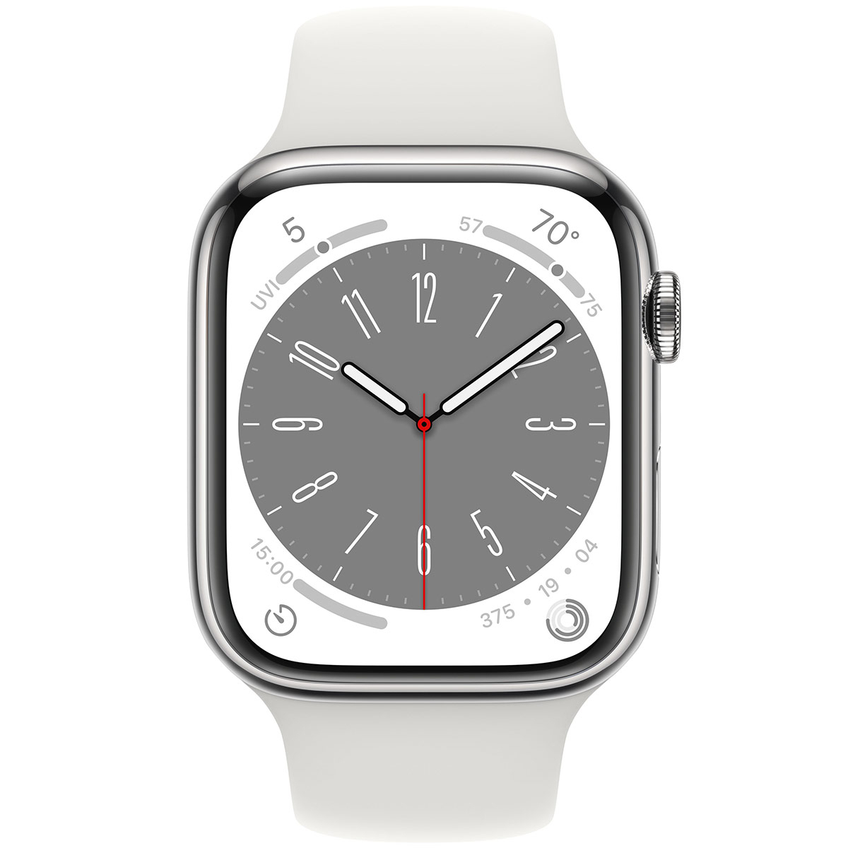 Smartwatch Apple Watch Series 8 GPS LTE 45mm Aço Inoxidável Silver com Bracelete Desportiva Branca