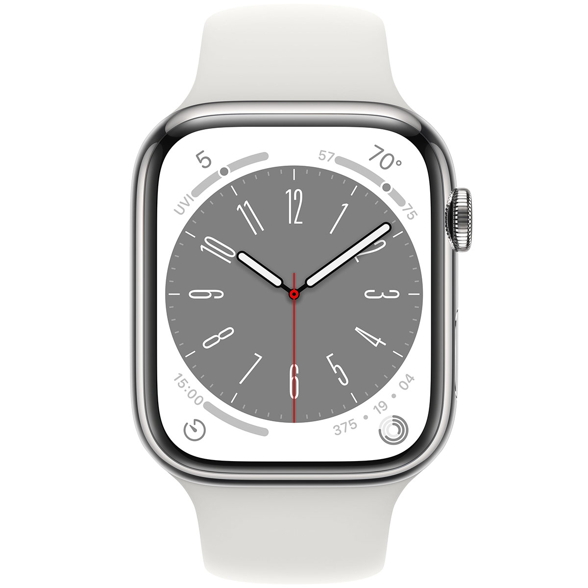 Apple - Smartwatch Apple Watch Series 8 GPS LTE 45mm Aço Inoxidável Silver com Bracelete Desportiva Branca