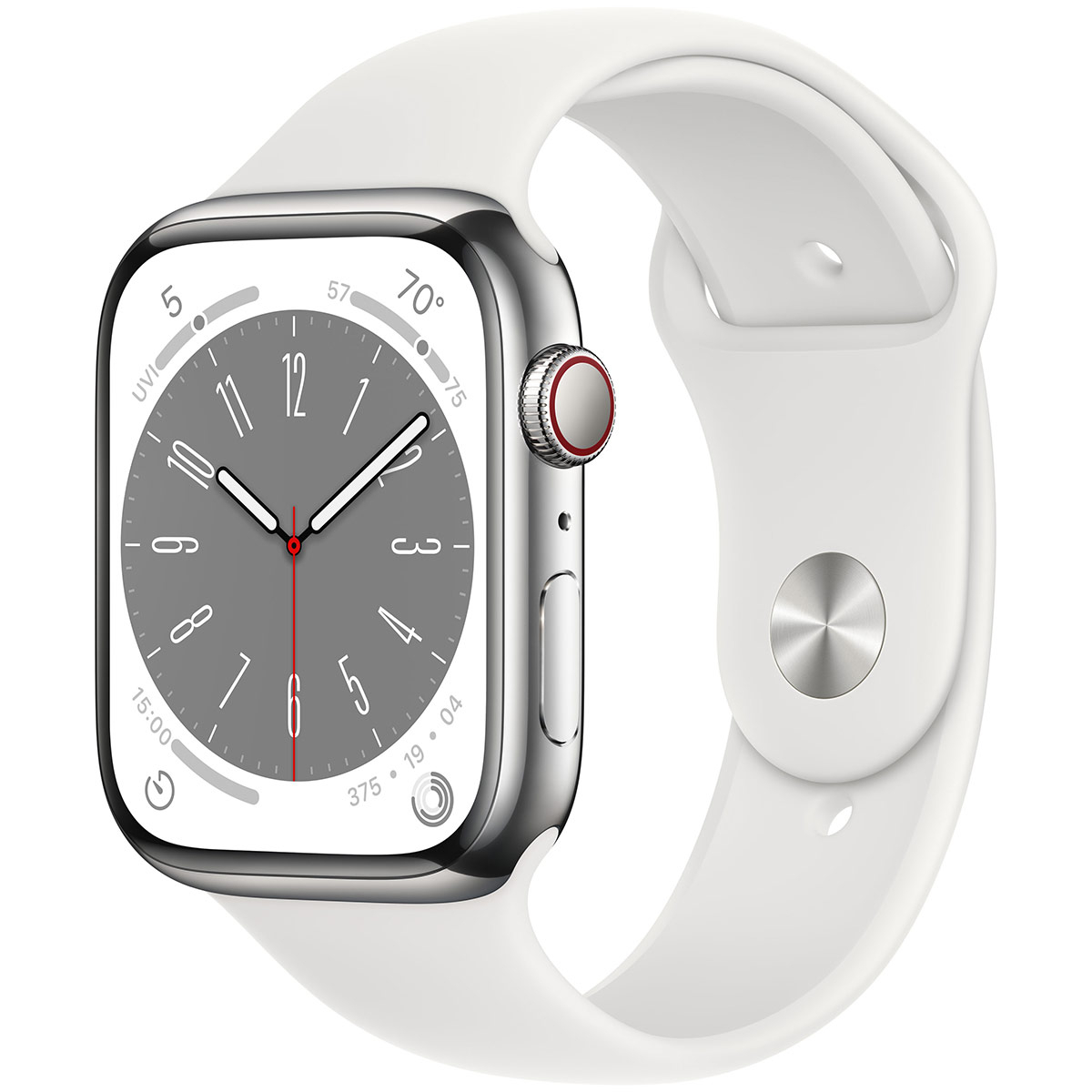 Apple - Smartwatch Apple Watch Series 8 GPS LTE 45mm Aço Inoxidável Silver com Bracelete Desportiva Branca