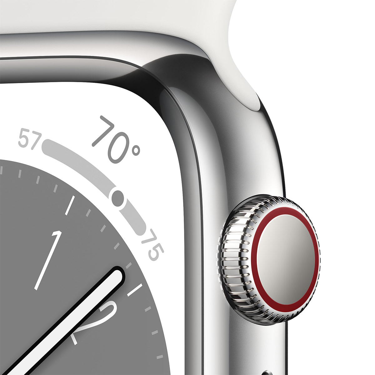 Apple - Smartwatch Apple Watch Series 8 GPS LTE 45mm Aço Inoxidável Silver com Bracelete Desportiva Branca