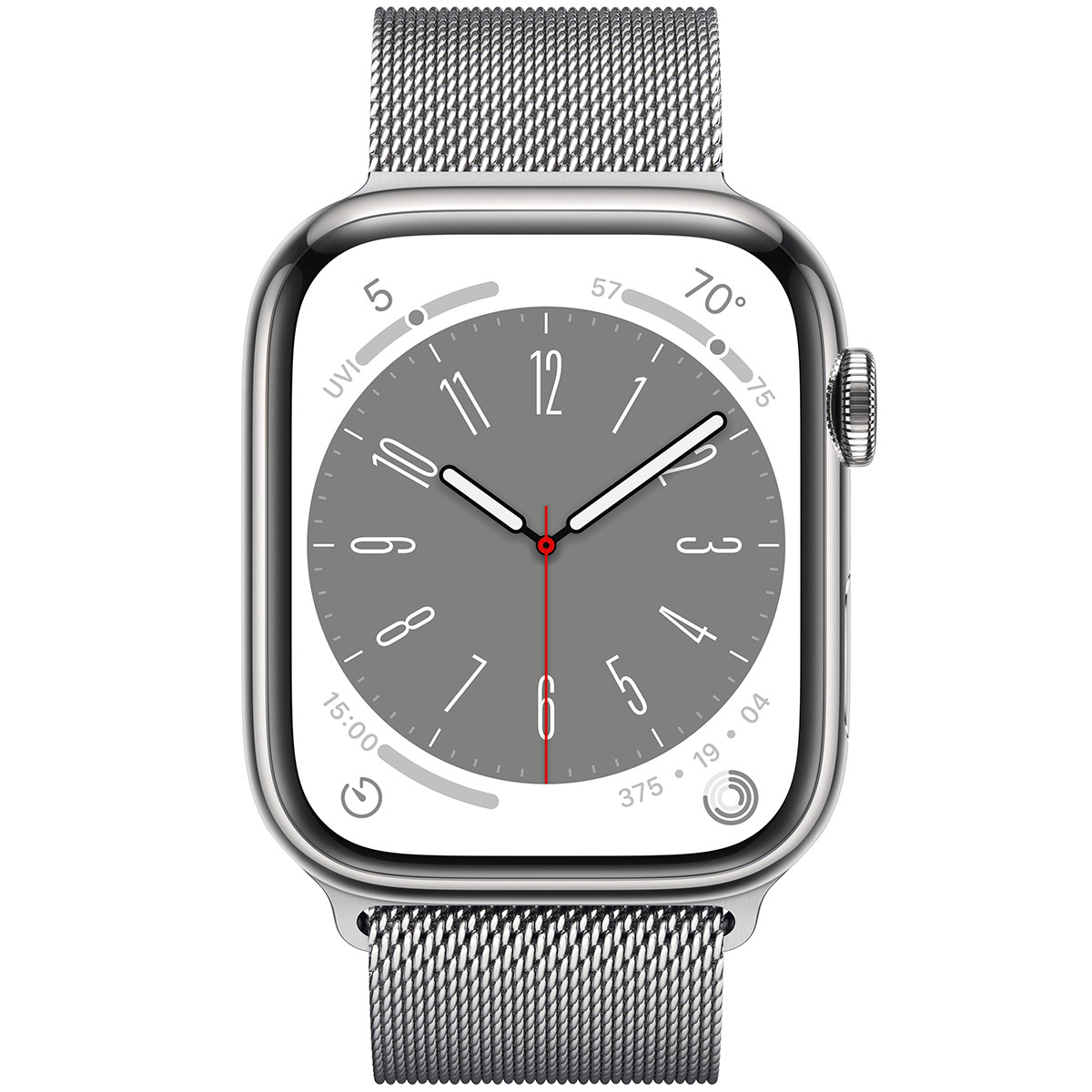 Smartwatch Apple Watch Series 8 GPS LTE 45mm Aço Inoxidável Silver com Loop Milanesa Silver