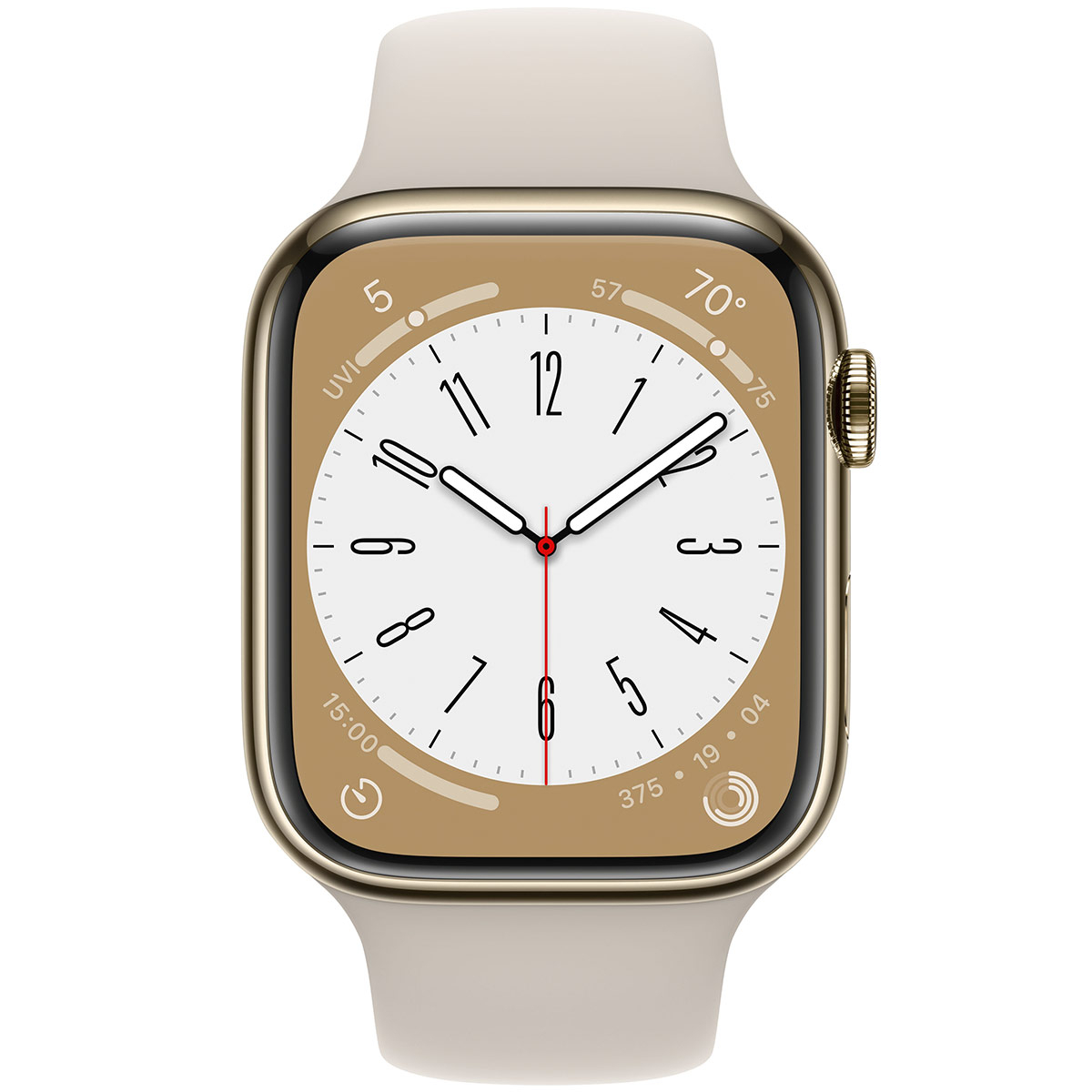Smartwatch Apple Watch Series 8 GPS LTE 45mm Aço Inoxidável Gold com Bracelete Desportiva Starlight