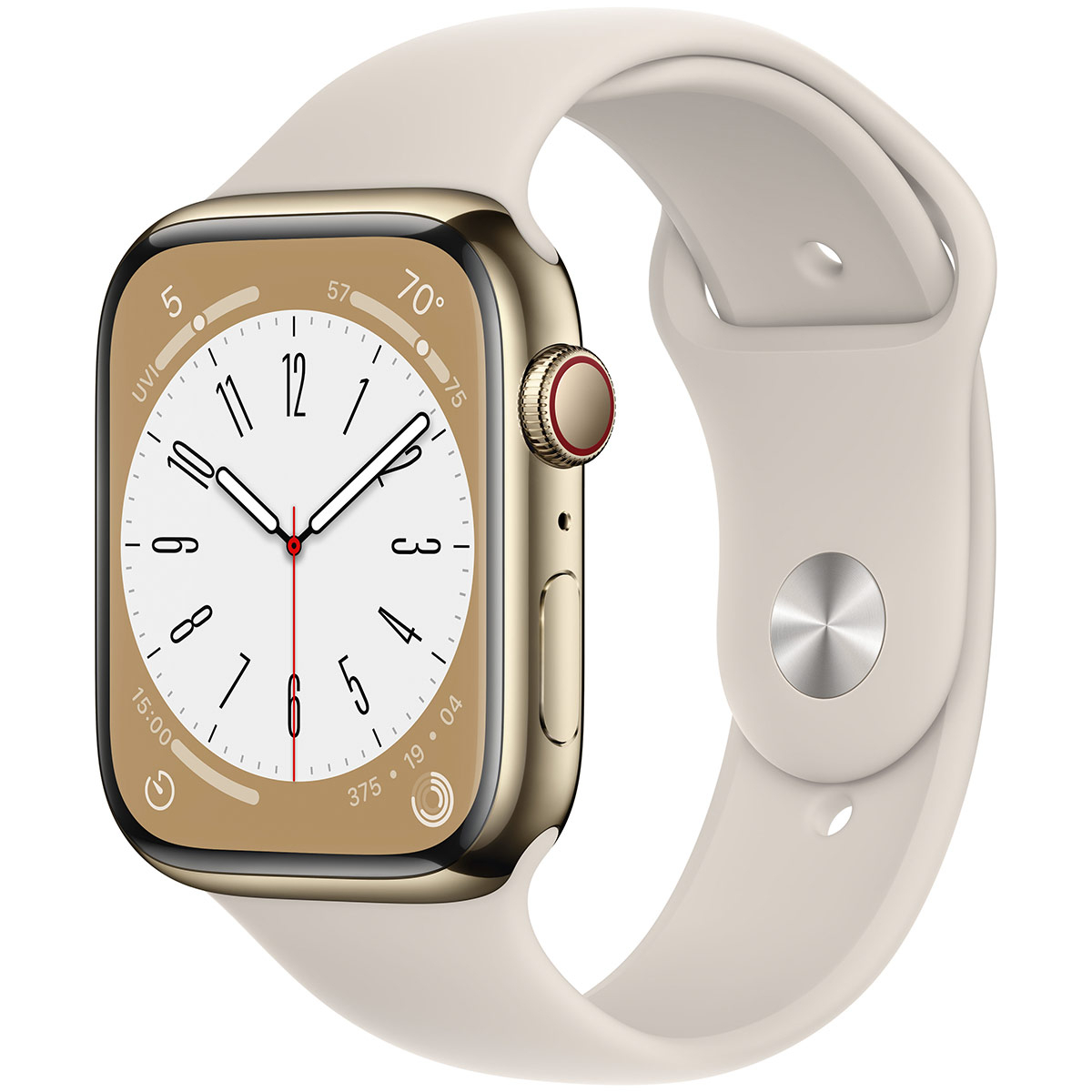 Apple - Smartwatch Apple Watch Series 8 GPS LTE 45mm Aço Inoxidável Gold com Bracelete Desportiva Starlight