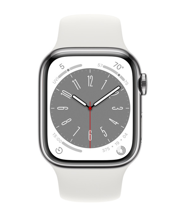 Smartwatch Apple Watch Series 8 GPS LTE 41mm Alumínio Silver com Bracelete Desportiva Branca