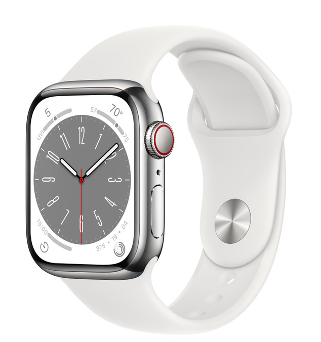 Apple - Smartwatch Apple Watch Series 8 GPS LTE 41mm Alumínio Silver com Bracelete Desportiva Branca