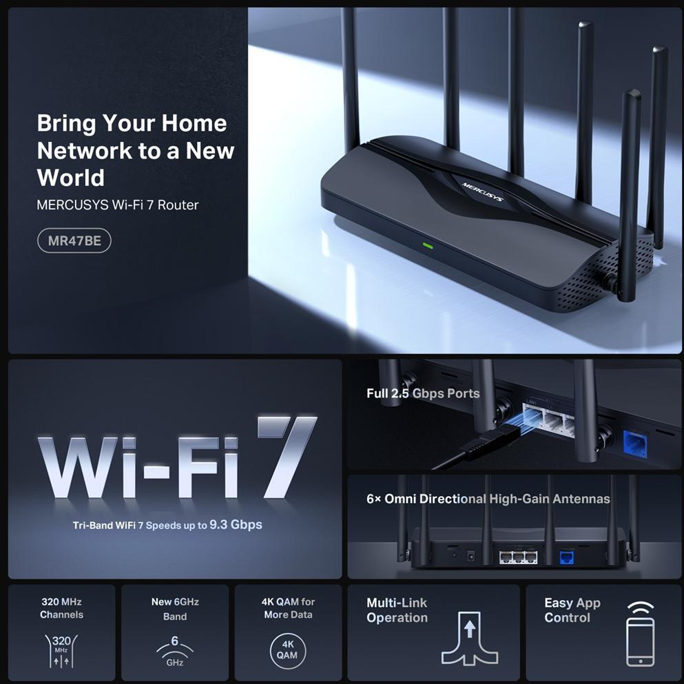 Mercusys - Router Mercusys MR47BE BE9300 Tri-Band WiFi 7