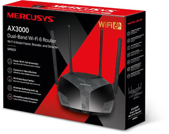Mercusys - Router Mercusys MR80X AX3000 Dual-Band WiFi 6 Gigabit