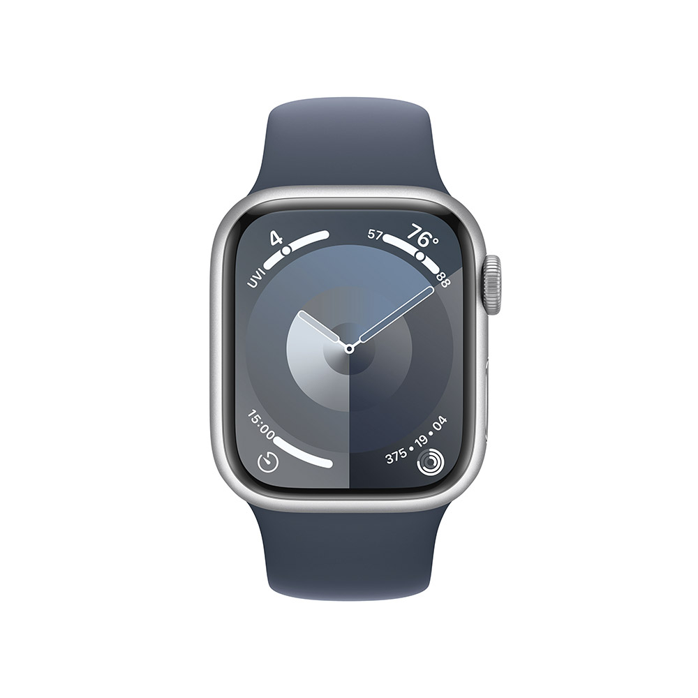 Smartwatch Apple Watch Series 9 GPS 41mm Silver Aluminium Case com Storm Blue Sport Band  (S/M)