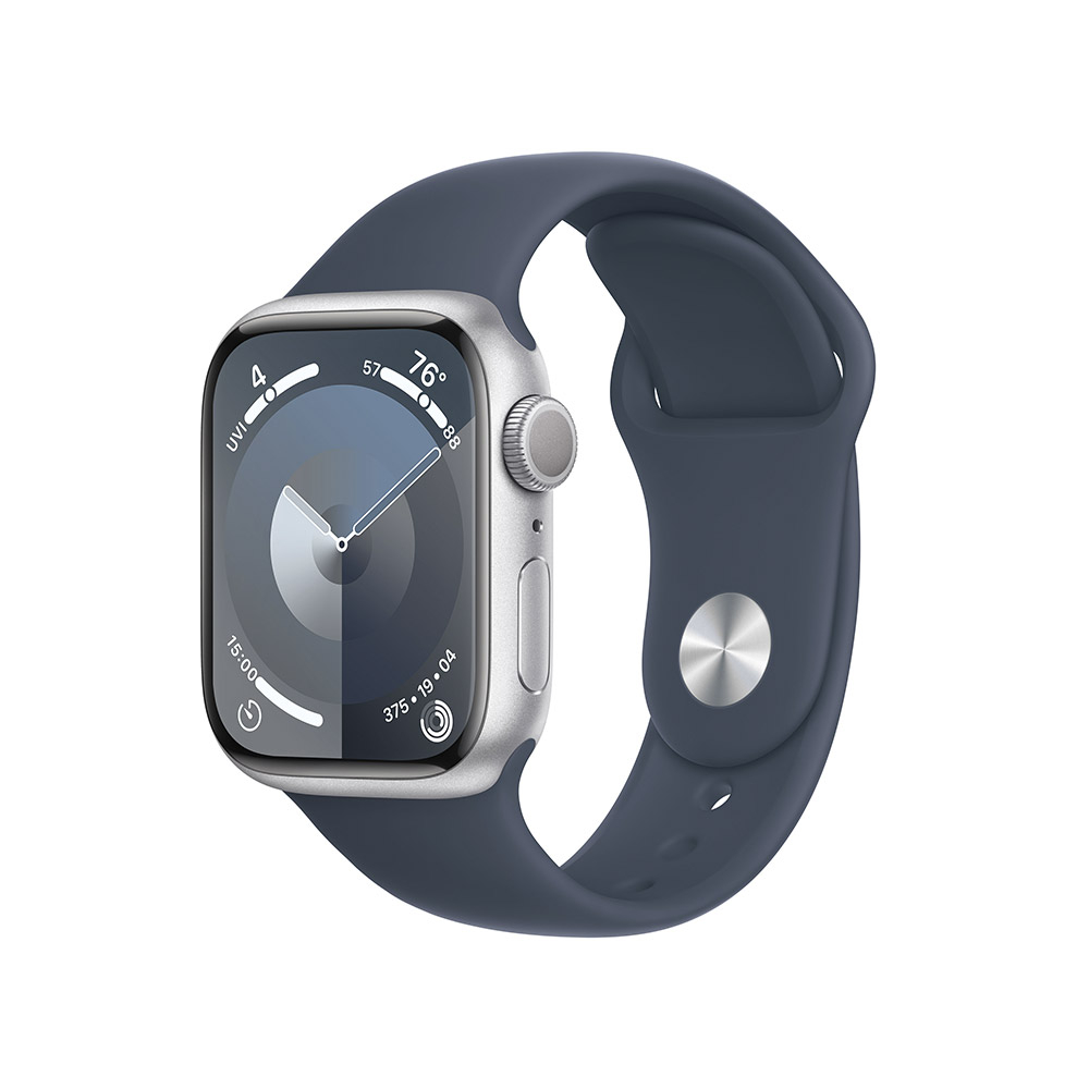 Apple - Smartwatch Apple Watch Series 9 GPS 41mm Silver Aluminium Case com Storm Blue Sport Band  (S/M)