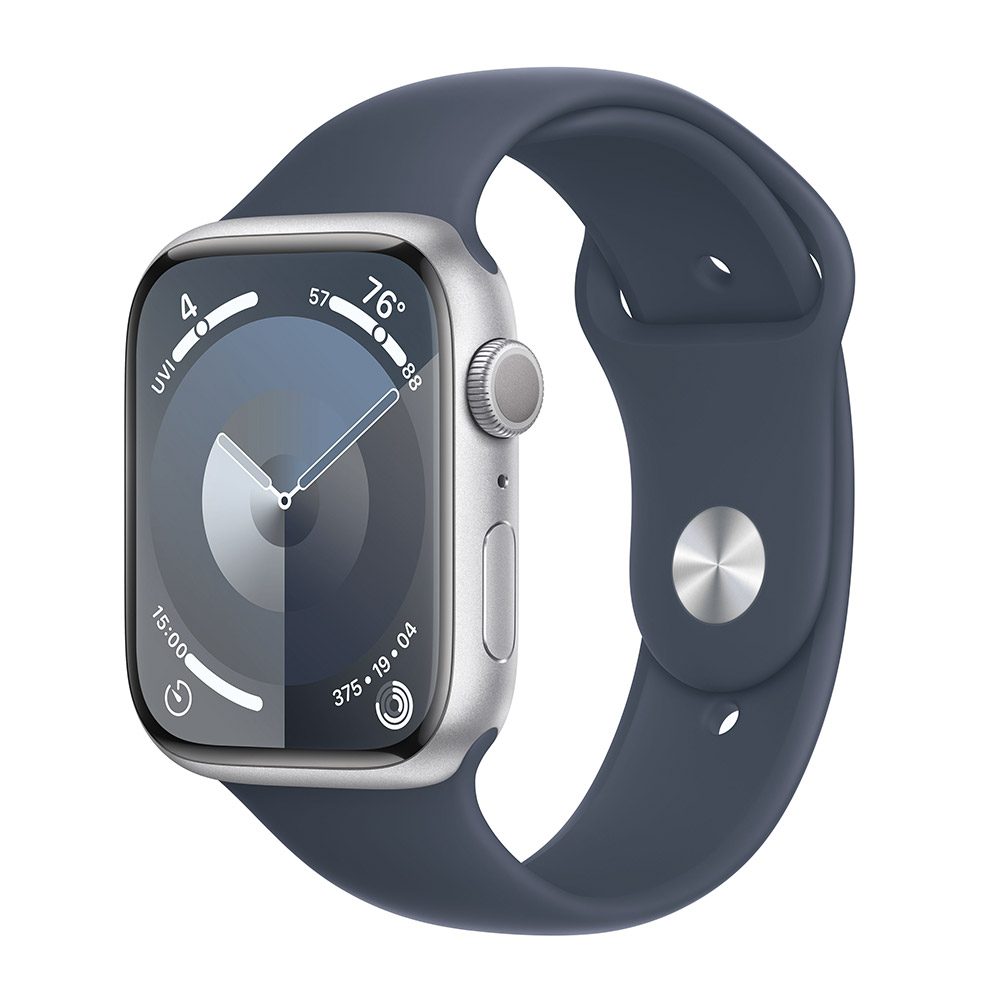 Smartwatch Apple Watch Series 9 GPS 45mm Silver Aluminium Case com Storm Blue Sport Band  (S/M)