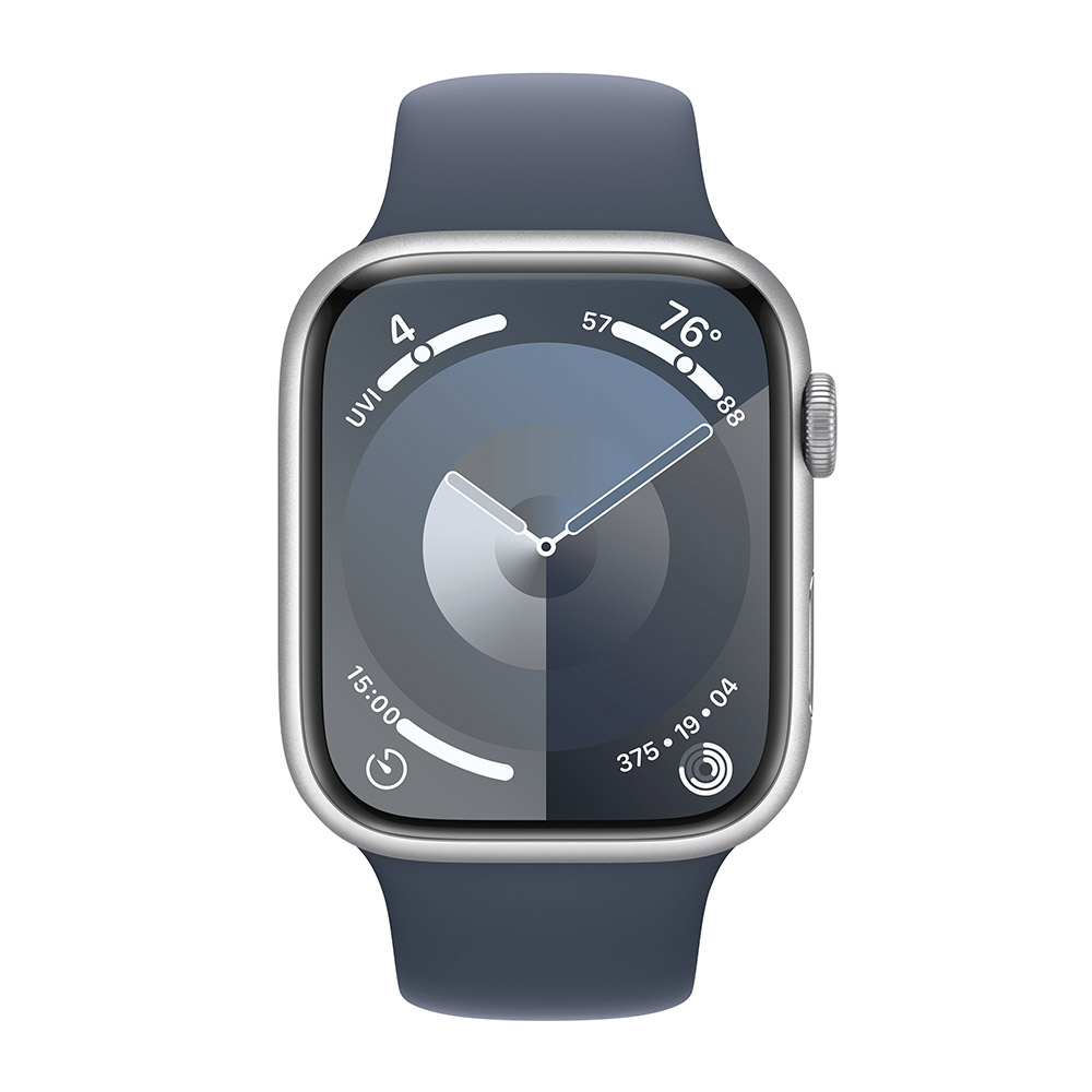 Apple - Smartwatch Apple Watch Series 9 GPS 45mm Silver Aluminium Case com Storm Blue Sport Band  (S/M)