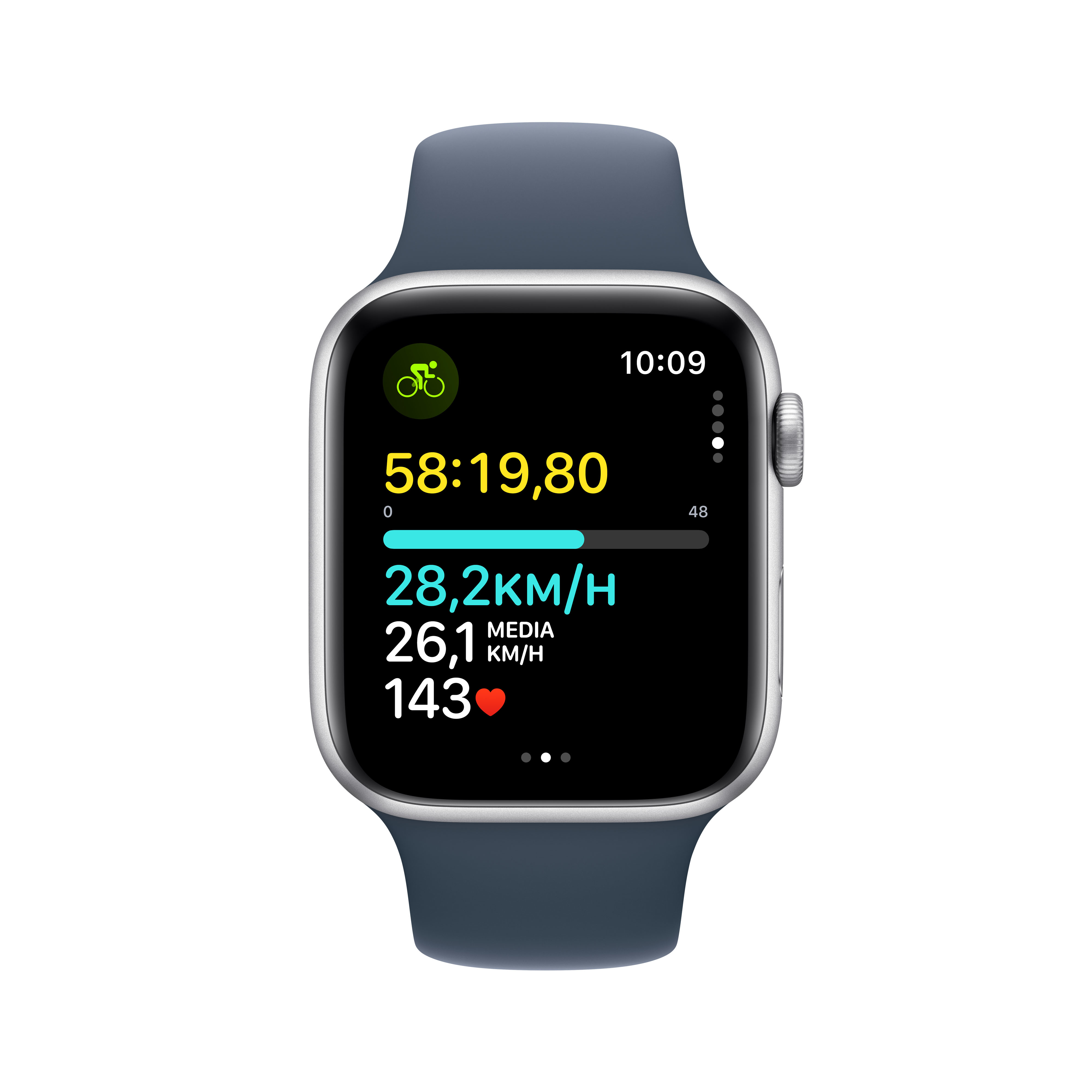 Apple - Smartwatch Apple Watch SE GPS 44mm Silver Aluminium Case com Storm Blue Sport Band  (S/M)