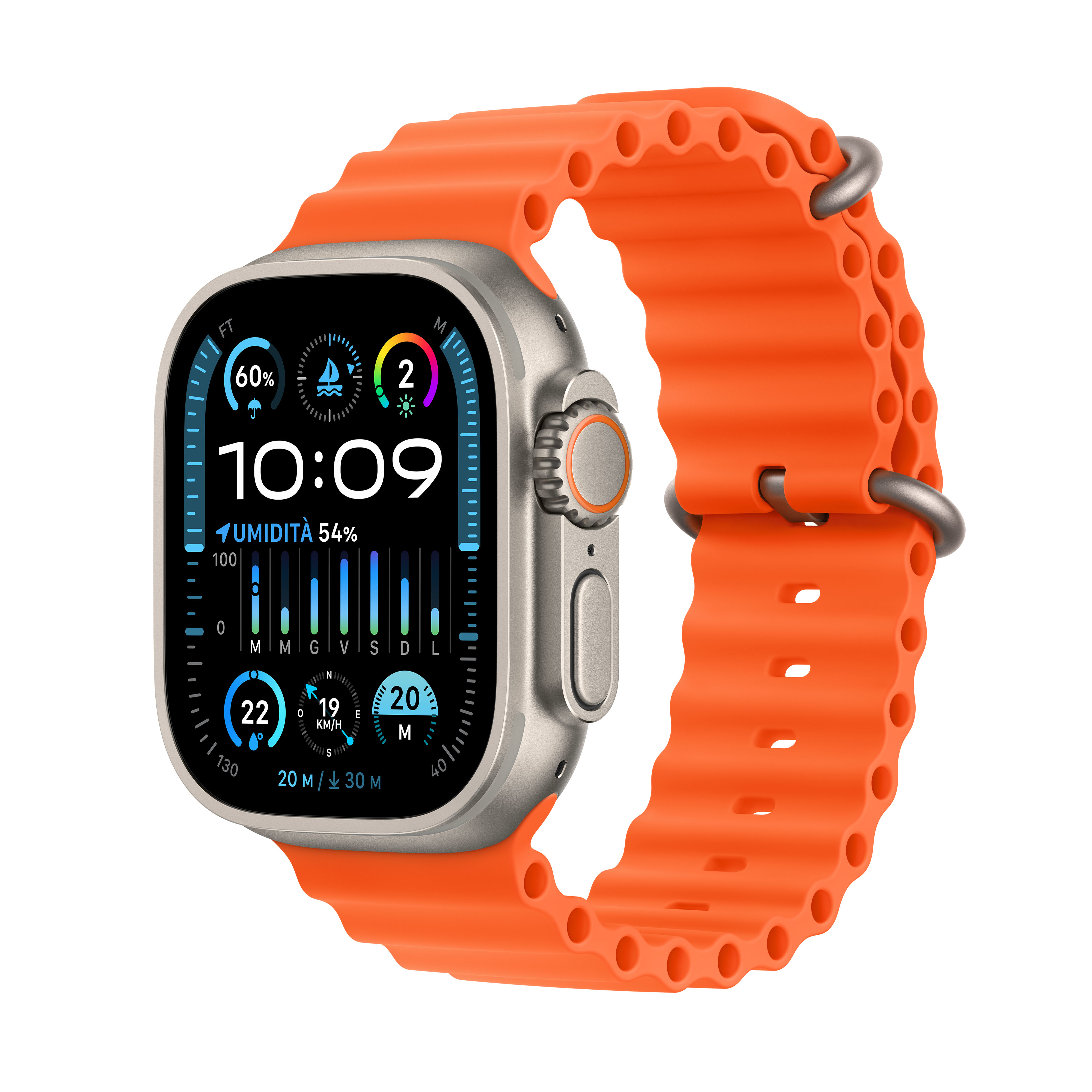 Smartwatch Apple Watch Ultra 2 GPS + Cellular 49mm Titanium Case com Orange Ocean Band