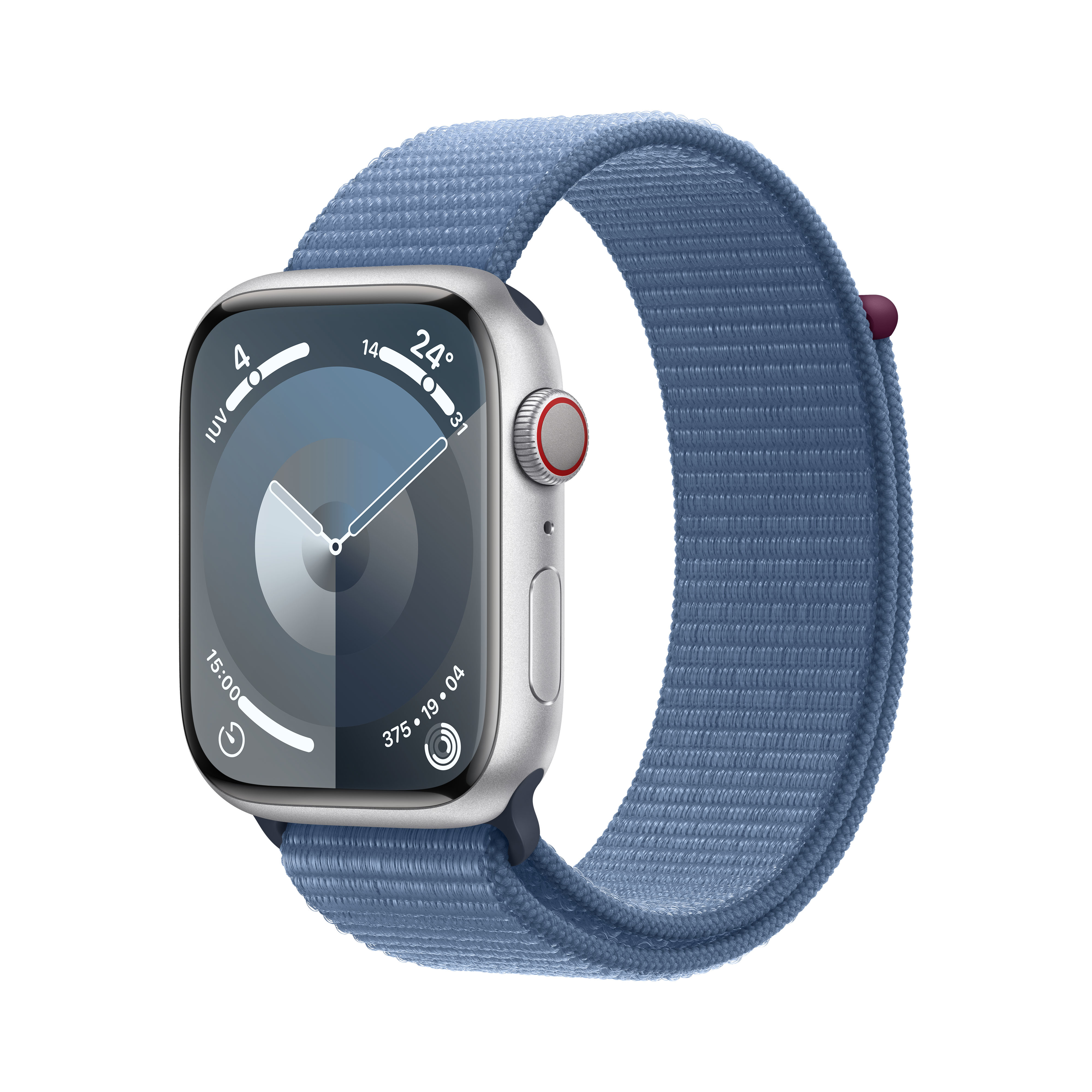 Smartwatch Apple Watch Series 9 GPS + Cellular 45mm Silver Aluminium Case com Winter Blue Sport Loop