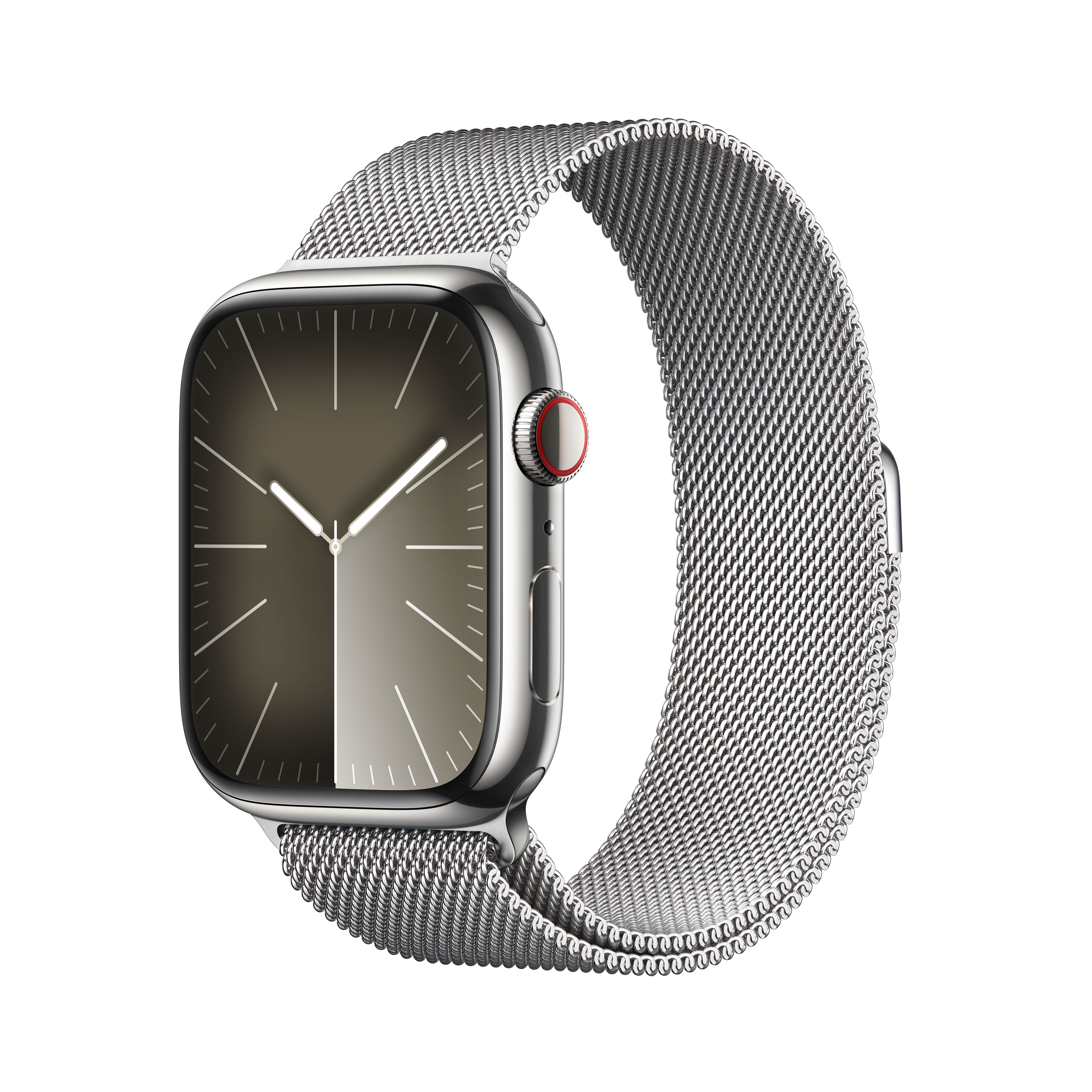 Smartwatch Apple Watch Series 9 GPS + Cellular 45mm Silver Stainless Steel Case com Silver Milanese Loop