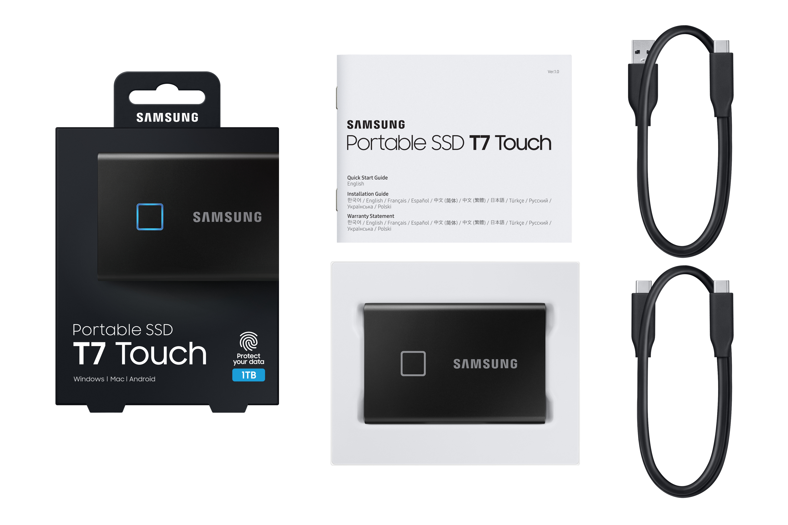 Samsung - SSD Externo Samsung T7 Touch 1TB USB3.2 Gen2 Preto (1050/1000MB/s)