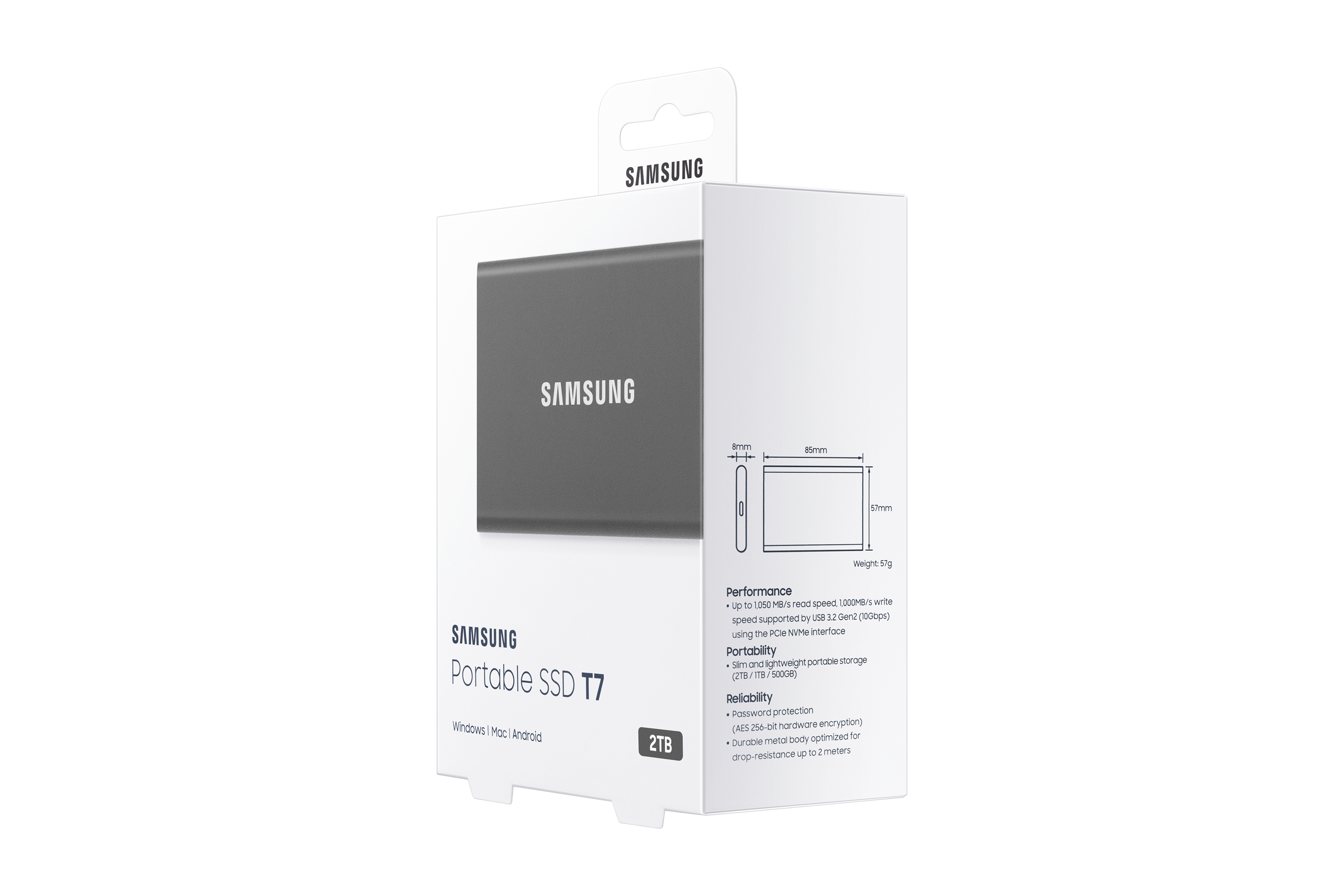 Samsung - SSD Externo Samsung T7 2TB USB3.2 Gen2 Preto (1050/1000MB/s)