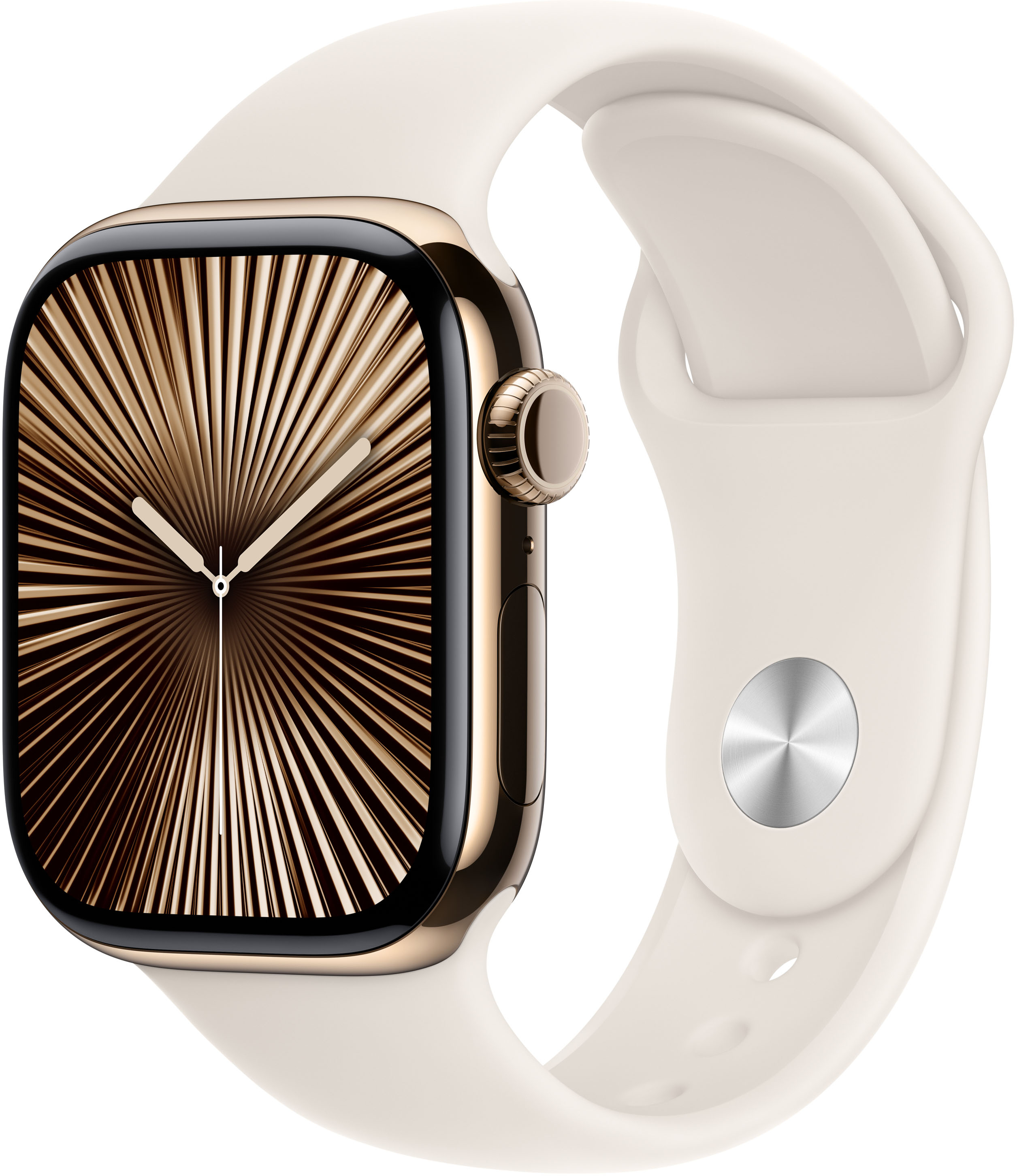 Apple - Smartwatch Apple Watch Series 10 GPS + Cellular 42mm Titânio Dourado c/ Bracelete Desportiva Starlight - S/M