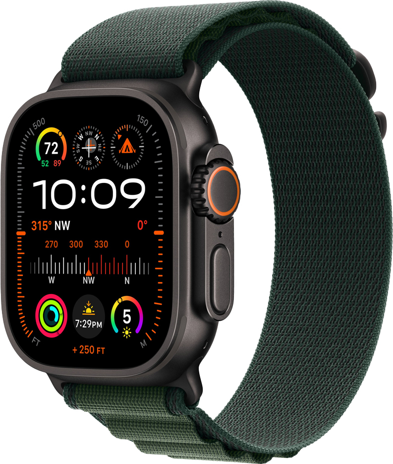 Apple - Smartwatch Apple Watch Ultra 2 GPS + Cellular 49mm Titânio Preto c/ Loop Alpine Verde Escuro - S