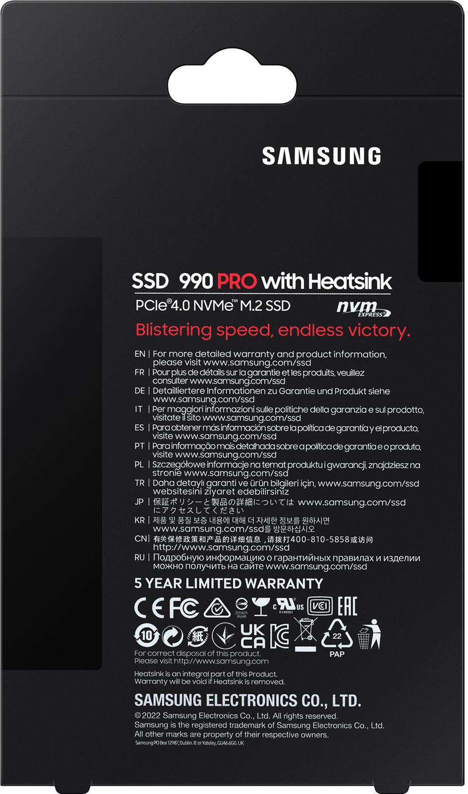  - SSD Samsung 990 PRO 1TB Heatsink Gen4 M.2 NVMe (7450/6900MB/s)