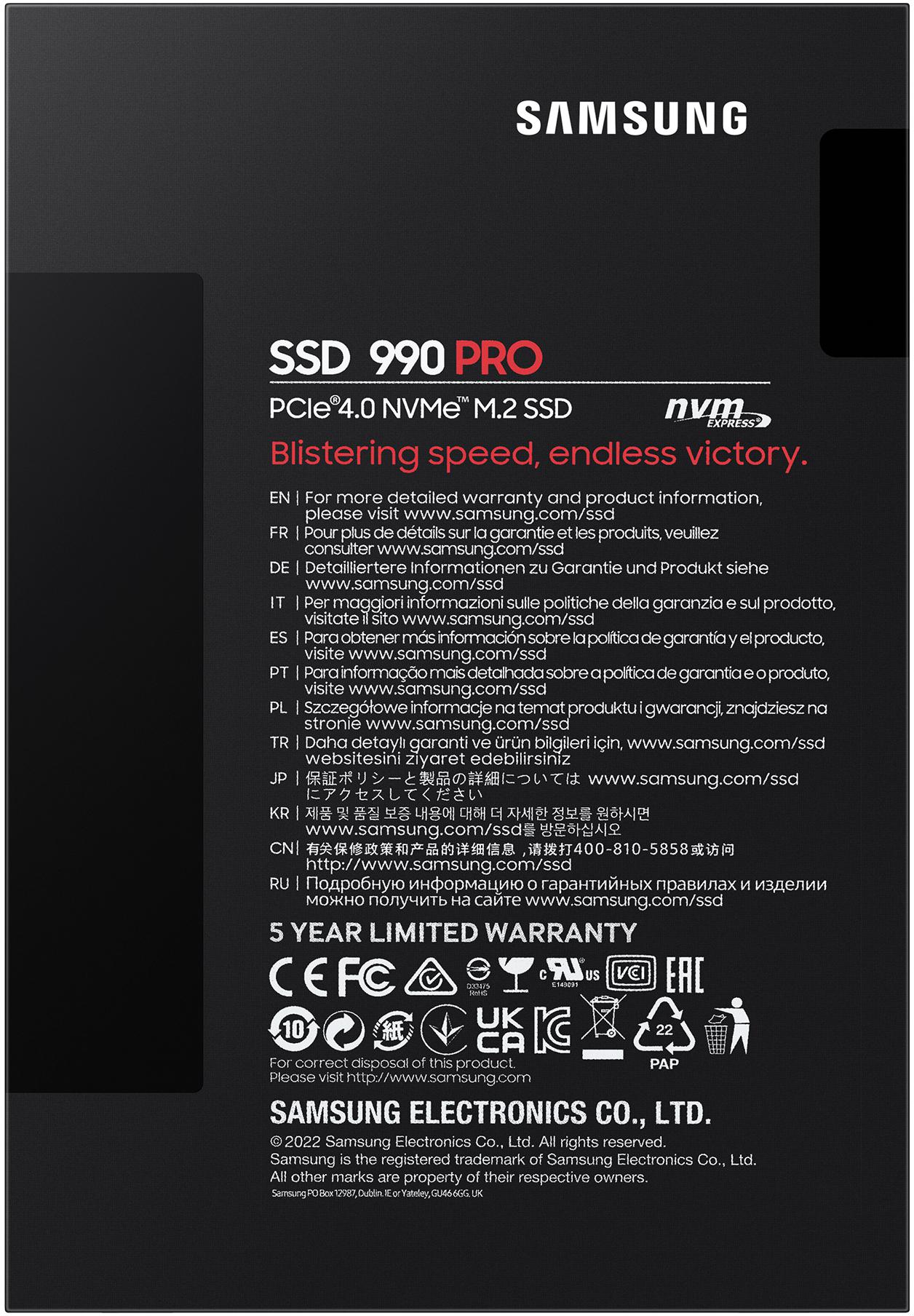 Samsung - SSD Samsung 990 PRO 4TB Gen4 M.2 NVMe (7450/6900MB/s)