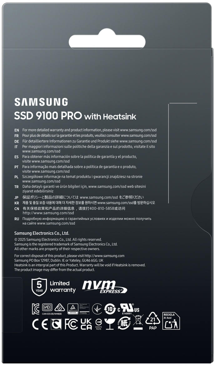 Samsung - SSD Samsung 9100 Pro 4TB Heatsink Gen5 M.2 NVMe (14700/13300MB/s)
