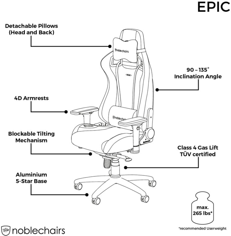 noblechairs - ** B Grade ** Cadeira noblechairs EPIC Real Leather Preto / Branco / Vermelho