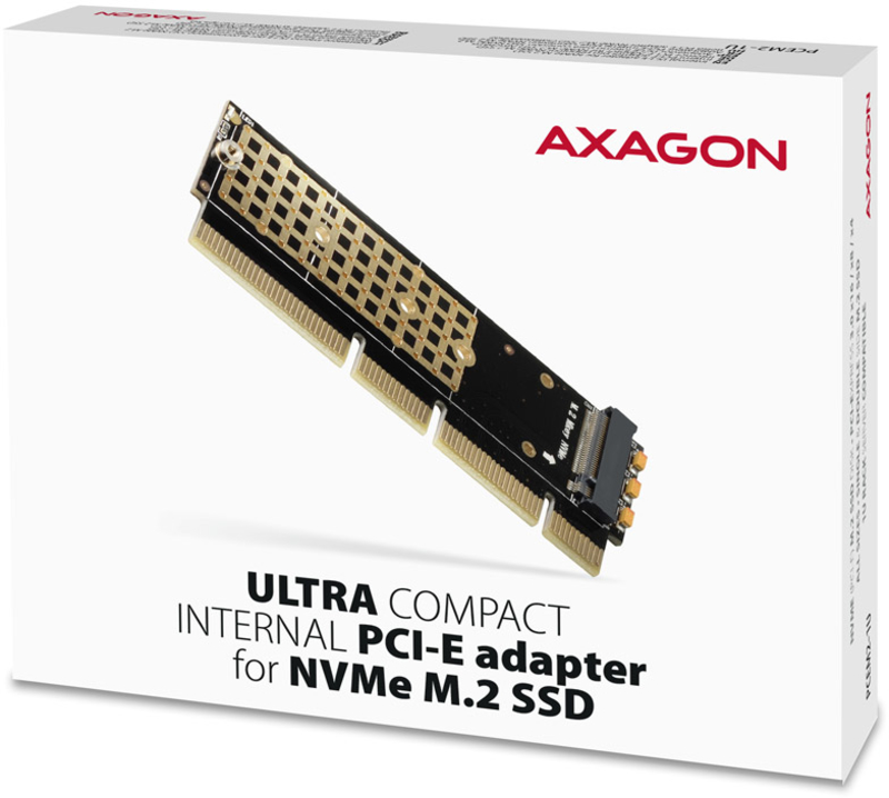 AXAGON - Adaptador PCIe 3.0 16x AXAGON PCEM2-1U, M.2 SSD NVMe, até 80mm SSD, low profile 1U
