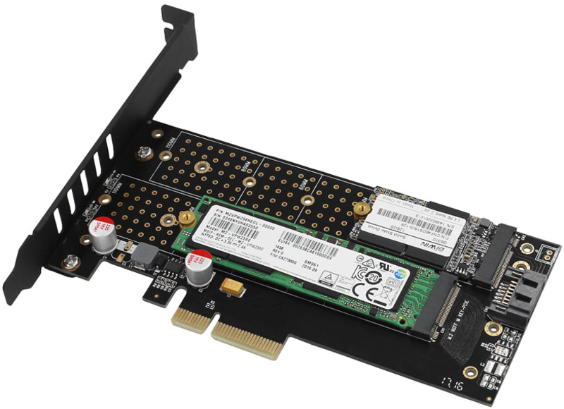 AXAGON - Adaptador PCIe 3.0 AXAGON PCEM2-DC  4x - DUAL M.2 SSD (NVMe + SATA), dual voltage