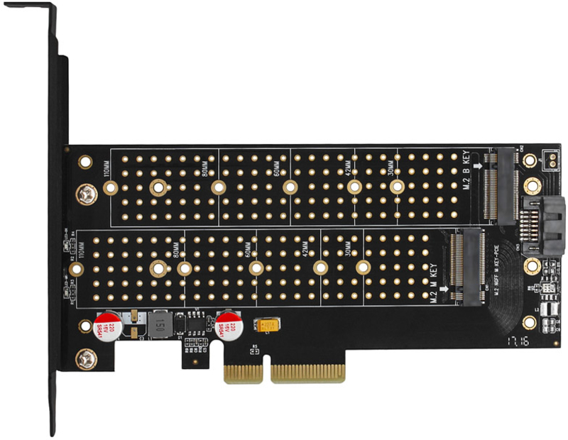 AXAGON - Adaptador PCIe 3.0 AXAGON PCEM2-DC  4x - DUAL M.2 SSD (NVMe + SATA), dual voltage