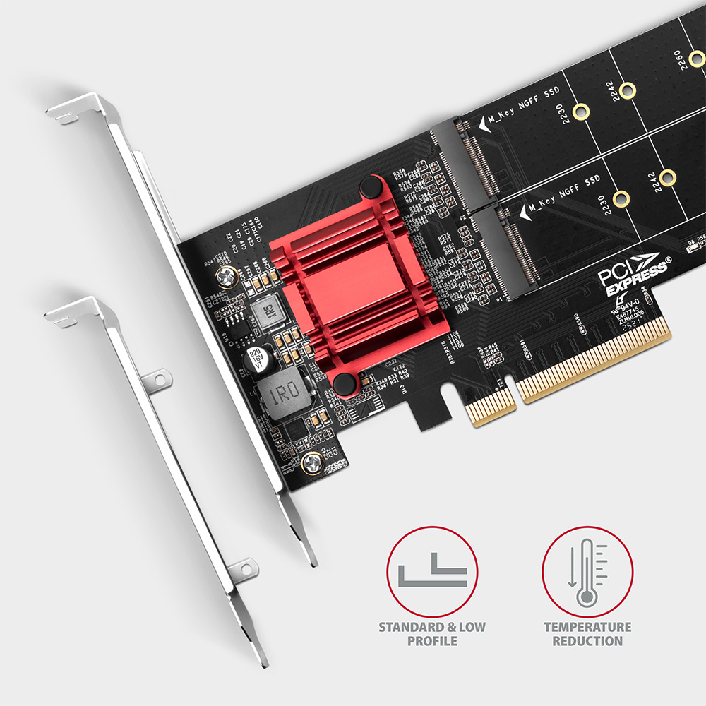 AXAGON - Adaptador PCIe 3.0 AXAGON PCEM2-ND 8x - dual M.2 NVMe M-key SP & LP