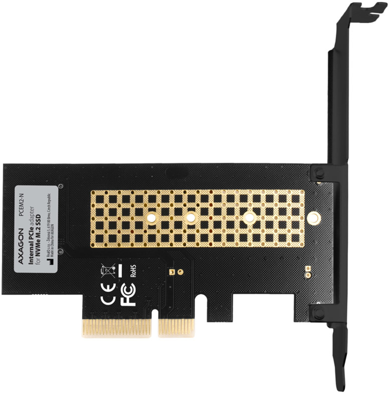 AXAGON - Adaptador PCIe-3.0-x4 AXAGON PCEM2-N, 1x M.2/NVMe/SSD com dissipador passivo