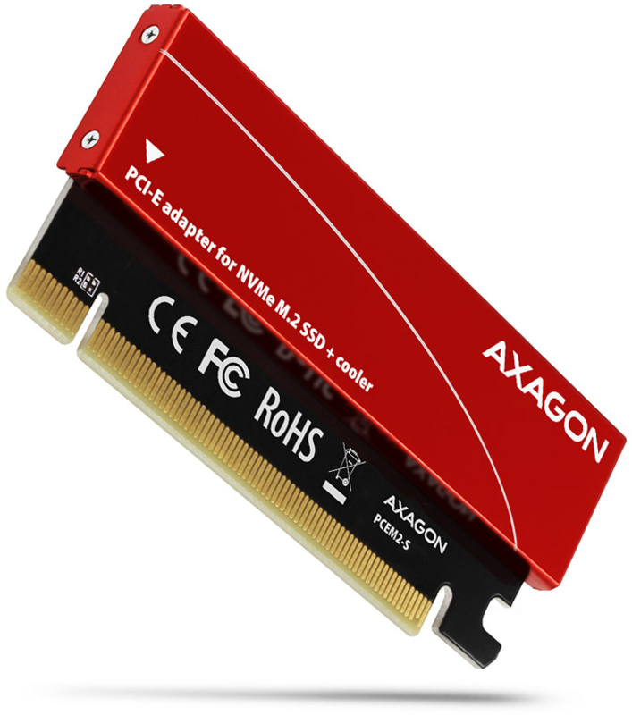 Adaptador PCIe-3.0-x16 AXAGON PCEM2-N, 1x M.2/NVMe/SSD com dissipador passivo