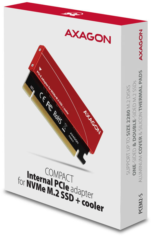 AXAGON - Adaptador PCIe-3.0-x16 AXAGON PCEM2-N, 1x M.2/NVMe/SSD com dissipador passivo