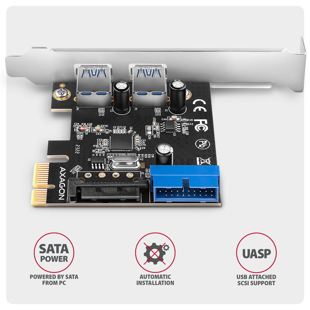 AXAGON - Adaptador PCIe AXAGON PCEU-232RS PCIe card - 2+2x USB 5Gbps port, SATA power