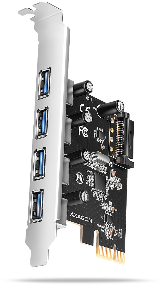 Adaptador PCIe AXAGON PCEU-43RSA - 4x USB 5Gbps port, SATA power