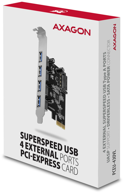 AXAGON - Adaptador PCIe AXAGON PCEA-PSN, 4x ext. USB-3.0 - VIA Labs VL805 Chipset