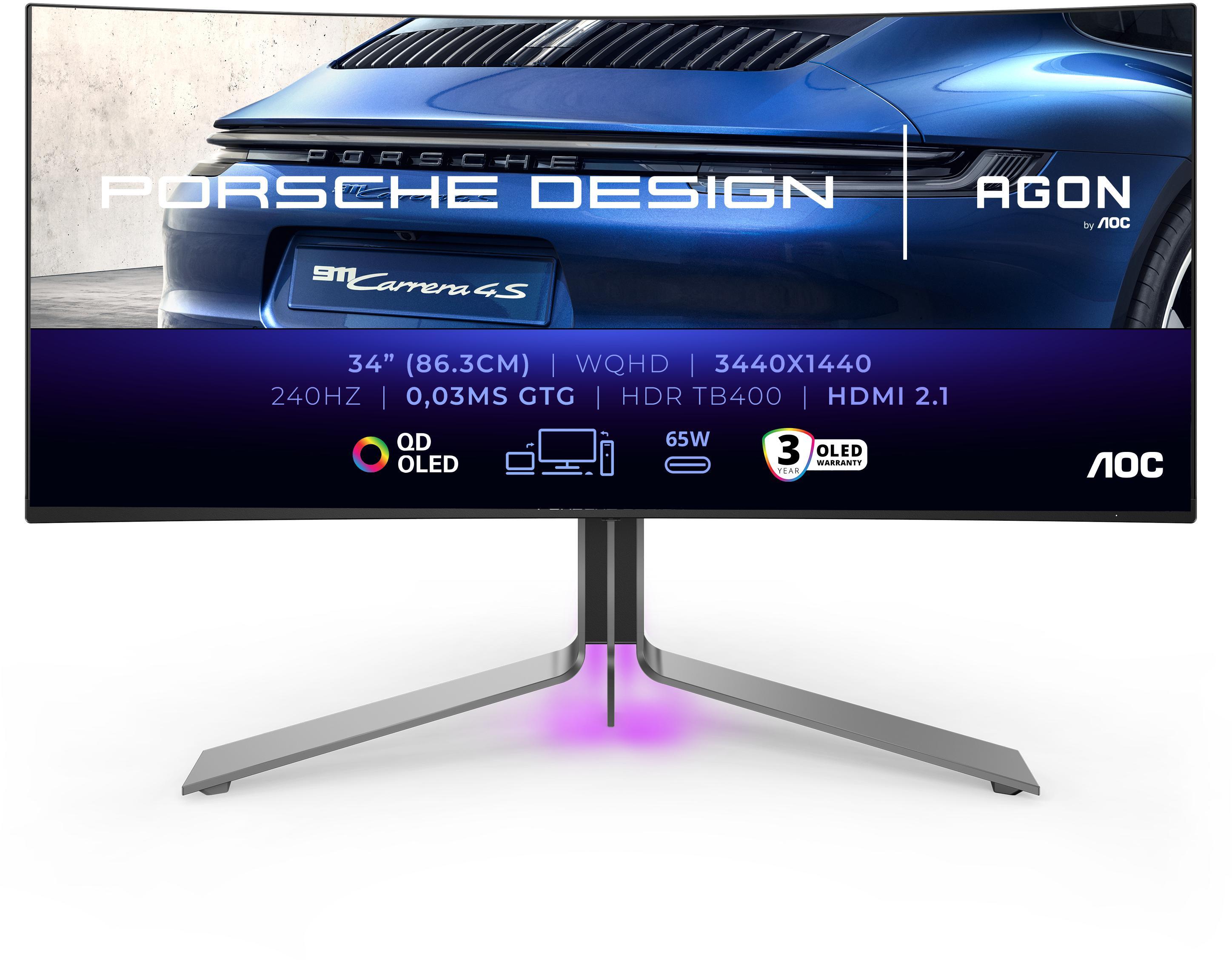 AOC - Monitor AOC AGON Porsche Design 34" PD34 QD-OLED WQHD 240Hz 0.3ms Adaptive Sync HDR True Black 400