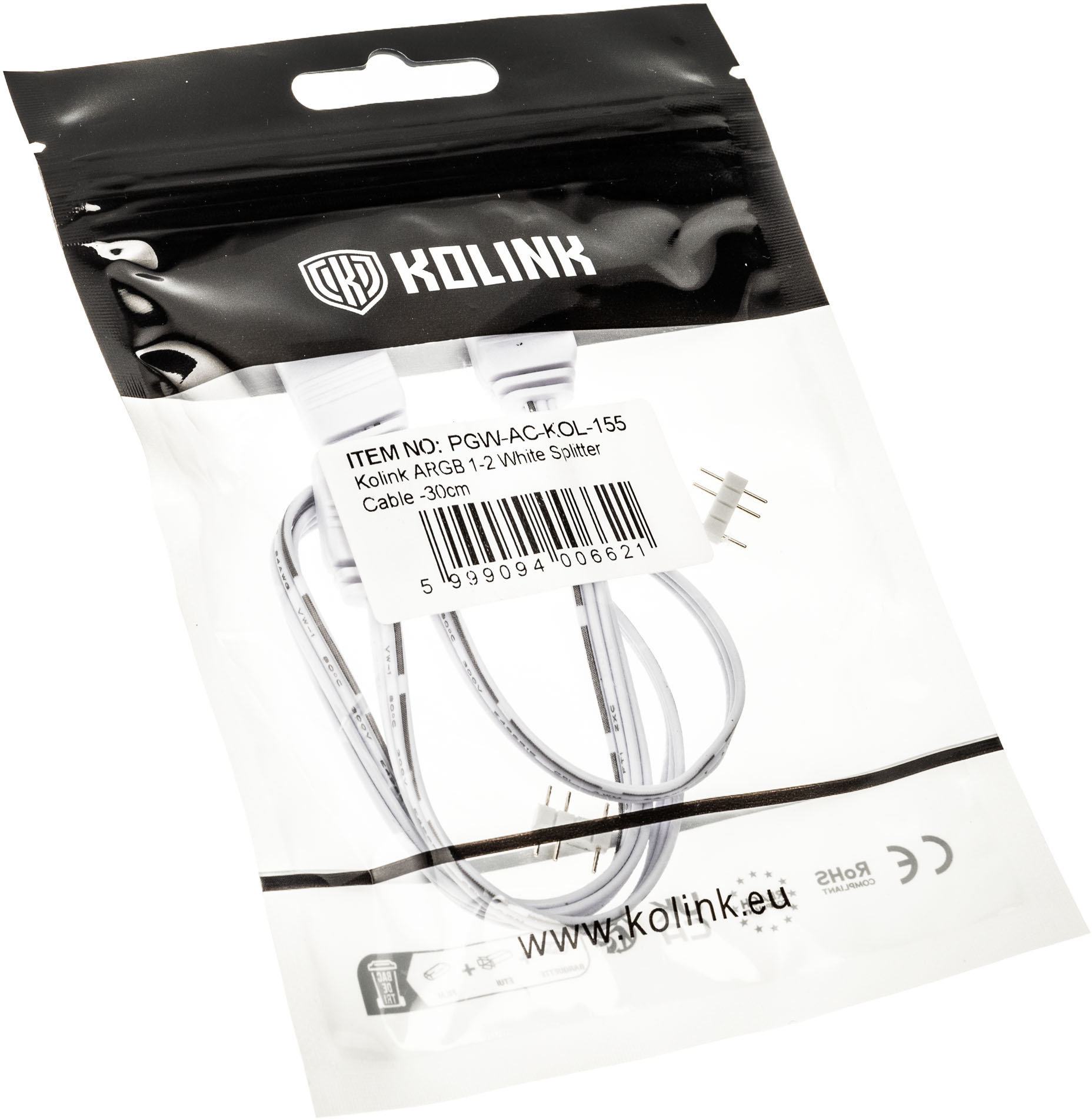 Kolink - Cabo Splitter Kolink 1-2 ARGB 30cm Branco