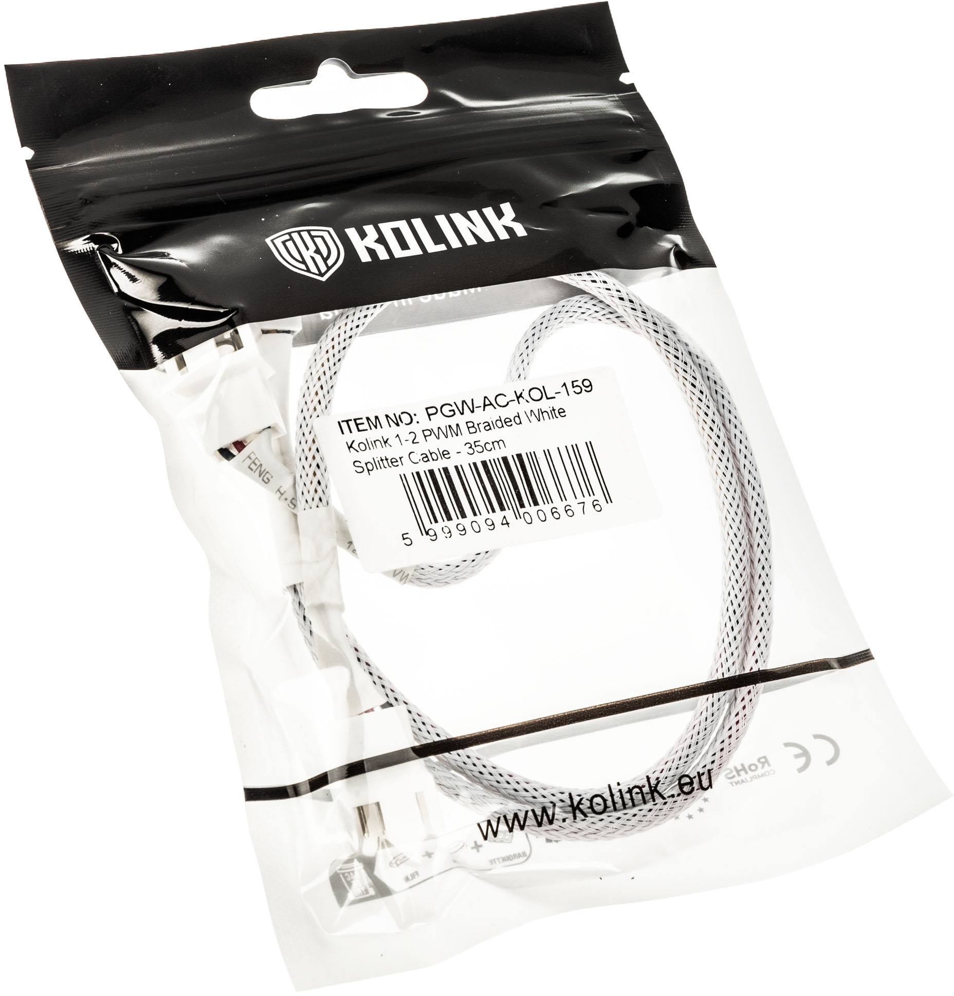 Kolink - Cabo Splitter Kolink 1-2 PWM Sleeved Branco