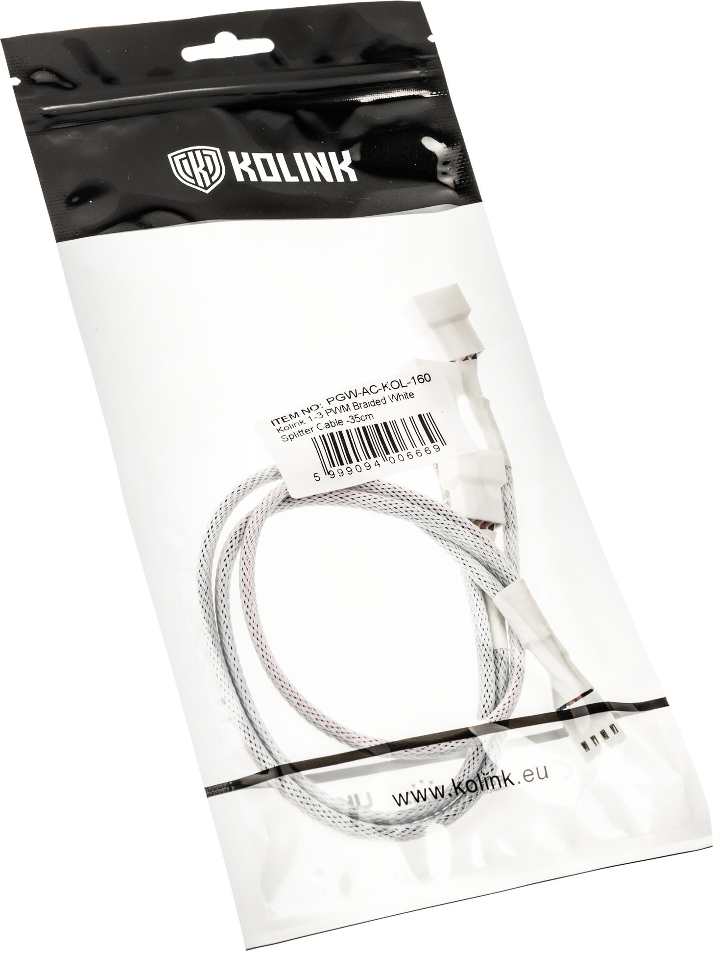 Kolink - Cabo Splitter Kolink 1-3 PWM Sleeved Branco