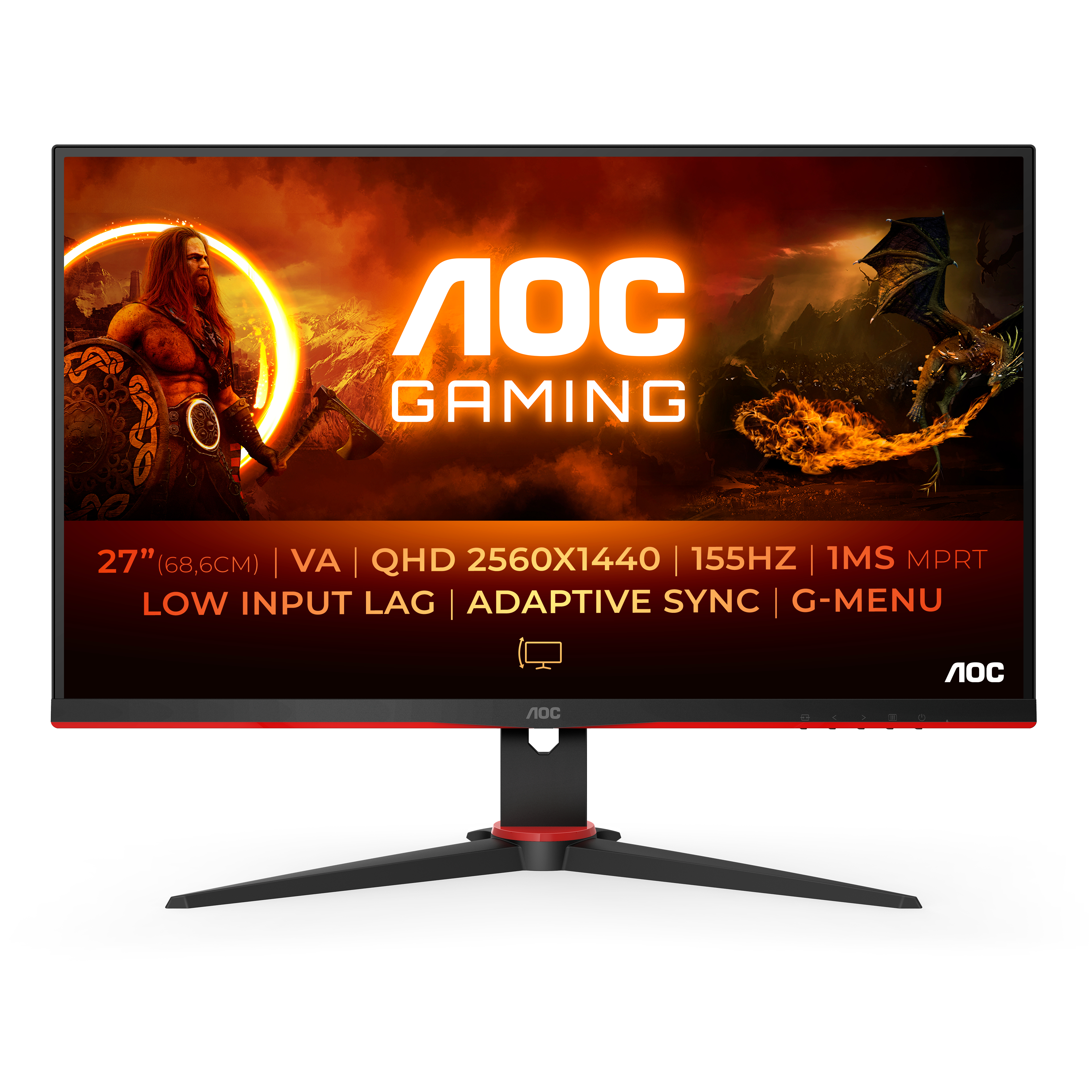 AOC - Monitor AOC Gaming 27" Q27G2E/BK VA QHD 155Hz 1ms FreeSync