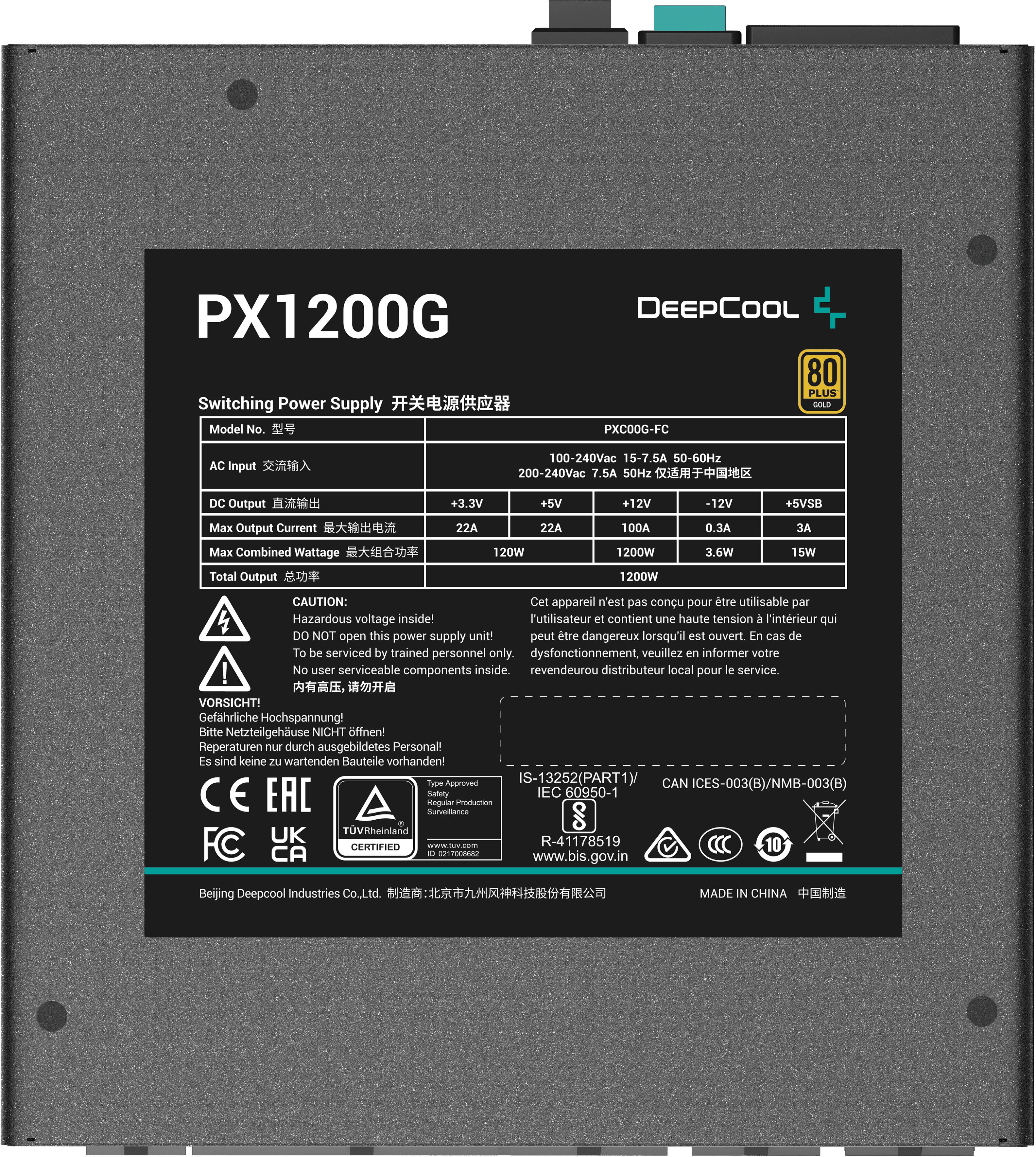 Deepcool - Fonte de Alimentação Modular Deepcool PX1200-G 1200W 80 Plus Gold ATX 3.0 Preta