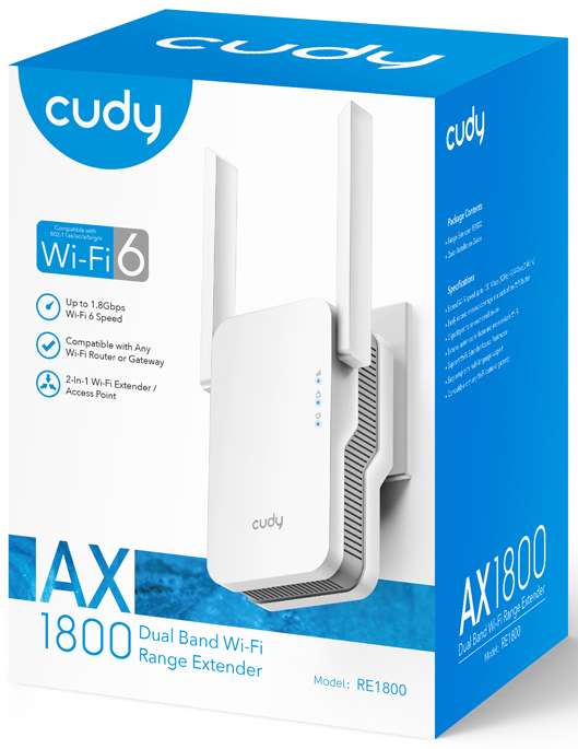 Cudy - Repetidor Cudy RE1800 AX1800 Dual Band Wi-Fi 6