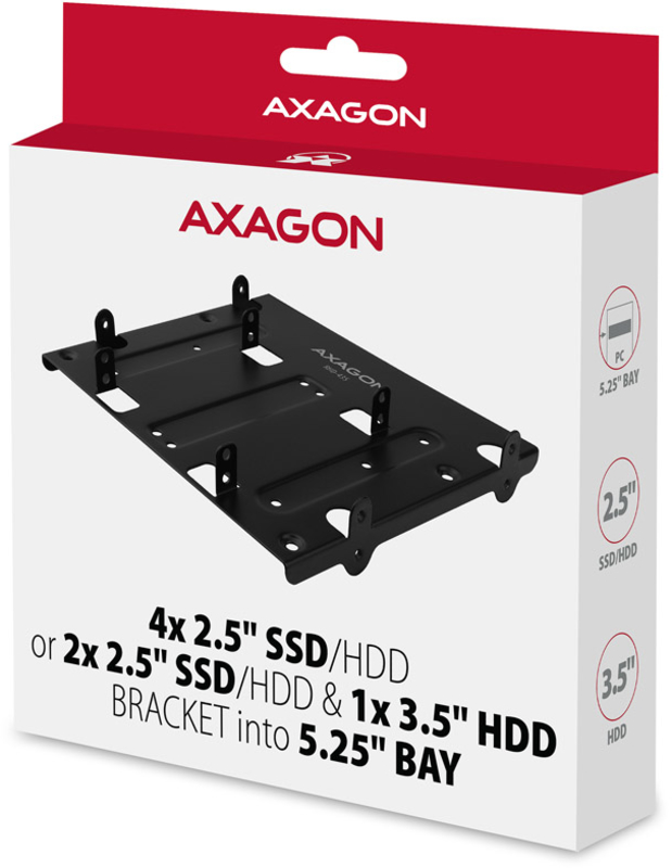 AXAGON - Suporte para baia 5.25" AXAGON RHD-435 para 4x 2.5"SSD/HDD /2x 2.5"SSD/HDD + 1x 3.5" HDD