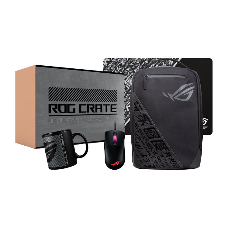 Pack ROG CRATE - Rato ROG KERIS + Mochila ROG Backpack BP1501G + Tapete + Caneca ROG + Stickers