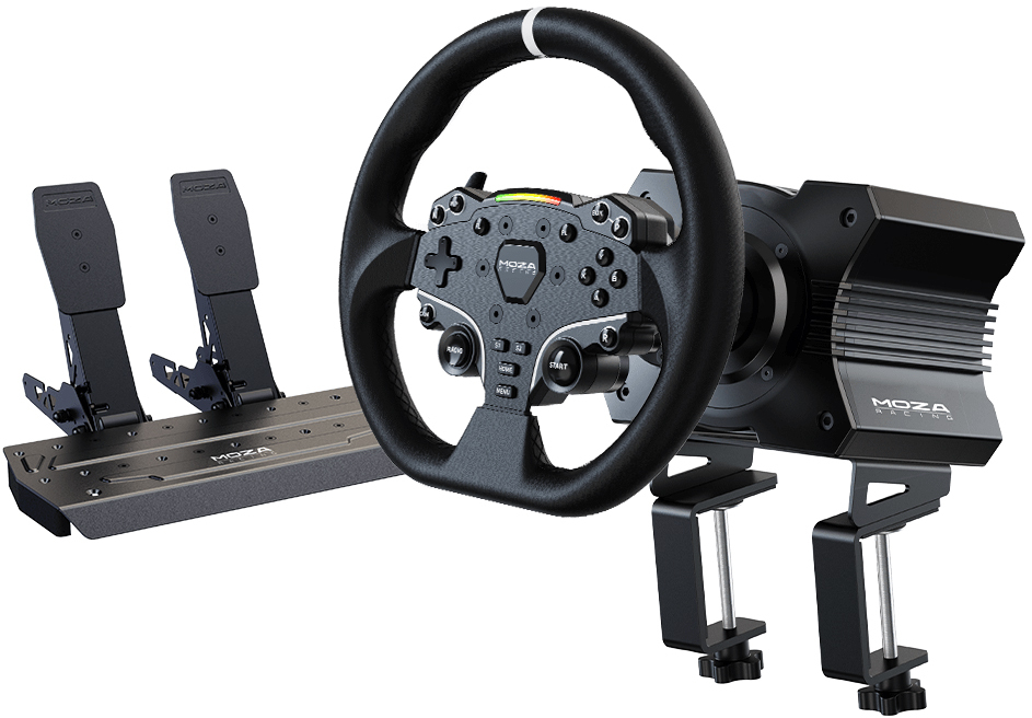 Moza Racing - Conjunto MOZA Racing R5 XBox/PC ( Base Volante Direct Drive R5 + Volante ES XBOX + Pedais SR-P + Suporte de Mesa R5 )