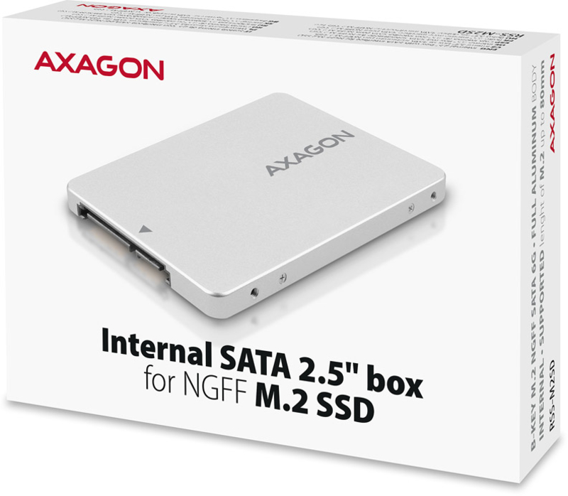 AXAGON - Caixa Interna AXAGON RSS-M2SD SATA 2.5" para NGFF M.2 SSD, Aluminio Silver